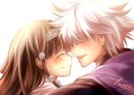  ^_^ alluka_zoldyck brothers brown_hair closed_eyes eyes_closed hairband hunter_x_hunter killua_zoldyck long_hair multiple_boys siblings trap white_hair winniconan 