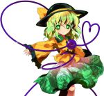  1girl alphes floral_print flower green_eyes hat hat_ribbon heart heart_of_string hopeless_masquerade komeiji_koishi multicolored_hair official_art ribbon rose skirt smile third_eye touhou transparent_background 