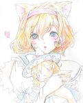  alice_margatroid animal_ears blonde_hair blue_eyes cat_ears character_doll chocoice000 colored_pencil_(medium) doll hairband heart holding jewelry kirisame_marisa ring short_hair solo touhou traditional_media 
