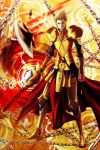  armor blonde_hair chain chains ea_(fate/stay_night) earrings fate/stay_night fate_(series) gate_of_babylon gilgamesh highres ikeda_(shiraki) jewelry perspective red_eyes solo sword weapon 