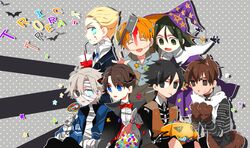  animal_ears bandage bandages cape chibi costume devil emiya_kiritsugu fate/zero fate_(series) frankenstein frankenstein's_monster gloves halloween hat kayneth_archibald_el-melloi kotomine_kirei matou_kariya multiple_boys mummy orbe paw_gloves pumpkin skeletal_shirt skeleton stitches tohsaka_tokiomi toosaka_tokiomi trick_or_treat uryuu_ryuunosuke vampire waver_velvet werewolf witch witch_hat wolf_ears 