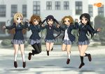  akiyama_mio black_hair blonde_hair brown_eyes brown_hair hirasawa_yui jumping k-on! kotobuki_tsumugi long_hair multiple_girls nakano_azusa pantyhose ryunnu school_uniform short_hair skirt tainaka_ritsu twintails 