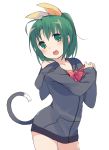  :o blush bottomless bow cat_tail green_eyes green_hair hair_bow hoodie midorikawa_nao mizuki_(koko_lost) naked_hoodie ponytail precure smile_precure! solo tail 