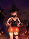  brown_eyes brown_hair coffee-kizoku copyright_request hair_over_one_eye halloween hat pumpkin solo witch witch_hat 