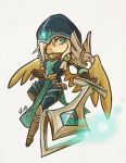  aa2233a blue_eyes boots chibi gloves hood kayle league_of_legends solo sword weapon white_hair wings 