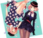  belt black_gloves bracelet diamond dress dual_persona gloves hat heart highres jewelry nanami_haruka necktie orange_hair pantyhose polka_dot polka_dot_dress red_gloves red_shoes ribbon shoes short_hair socks upside-down uta_no_prince-sama wink yellow_eyes 