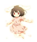  :&gt; animal_ears black_hair blush bunny_ears carrot dress flower inaba_tewi kiito outstretched_arms rabbit_ears red_eyes simple_background skirt solo touhou 