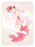  blue_hair elbow_gloves flower garter_straps genderswap gloves high_heels highres inazuma_eleven inazuma_eleven_(series) lingerie momose red_eyes sakuma_jirou shoes thigh-highs thighhighs underwear white_gloves white_legwear 