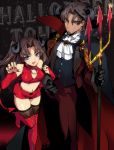 1girl black_fingernails blue_eyes boots breasts brown_hair buttons cape claw_pose claws cleavage cleavage_cutout closed_mouth costume cravat demon demon_boy demon_girl demon_horns demon_tail devil elbow_gloves facial_hair fang fate/stay_night fate/zero fate_(series) father_and_daughter feet_out_of_frame fingerless_gloves fingernails fishnet_legwear fishnets gloves goatee halloween high_heel_boots high_heels horns jeweled_cravat legs legs_together long_fingernails long_hair medium_breasts midriff navel open_eyes open_mouth pitchfork red_high_heel_boots red_high_heels red_short_shorts red_shorts red_thigh_boots red_thighhighs rokuji shoes short_shorts shorts succubus suit tail teeth thigh-highs thigh_boots thighhighs thighs time_paradox tohsaka_rin tohsaka_tokiomi toosaka_rin toosaka_tokiomi tooth two_side_up upper_teeth white_cravat zipper zipper_boots