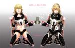  adapted_costume barnaby_brooks_jr blonde_hair character_name dual_persona green_eyes midriff multiple_boys power_armor power_suit superhero tasogareonmyou tiger_&amp;_bunny 