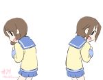  animated animated_gif brown_hair corpse_party dancing dated jankenpon junkpuyo multiple_girls nakashima_naomi nichijou parody school_uniform serafuku shinohara_seiko skirt style_parody 