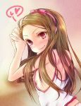  blush brown_hair camisole hairband idolmaster long_hair minase_iori mitsuki0625 mitsuki_(omezame_alice) no_bra pink_eyes smile solo 