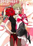  adapted_costume barnaby_brooks_jr birthday birthdya blonde_hair bouquet dated flower glasses green_eyes jacket red_rose rose solo tiger_&amp;_bunny zakk zoom_layer 