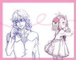  1girl barnaby_brooks_jr braid cellphone closed_eyes colored_pencil_(medium) eyes_closed flower glasses hair_flower hair_ornament hair_ribbon kaburagi_kaede kiss nishida_asako phone ribbon smile tiger_&amp;_bunny traditional_media 