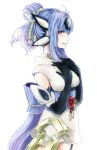  blue_hair breasts bust elbow_gloves gloves hair_bun hands_on_own_chest japanese_clothes kimono kos-mos looking_at_viewer shino_haruto simple_background sketch solo white_background xenosaga xenosaga_episode_iii 