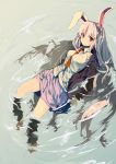  animal_ears blush breasts bunny_ears buoyant_hair dress_shirt long_hair mieharu necktie partially_submerged rabbit_ears red_eyes reisen_udongein_inaba shirt skirt solo touhou very_long_hair water wet wet_clothes white_hair white_shirt 