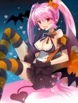  bat breasts cleavage demon_girl demon_tail fang gloves halloween hayama_eishi heart long_hair open_mouth original pink_hair pumpkin smile solo striped striped_legwear tail thigh-highs thighhighs twintails very_long_hair 