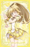  ;d bike_shorts blonde_hair character_name cure_peace electricity kise_yayoi long_hair magical_girl open_mouth ponytail precure shinohara_shinome shorts_under_skirt skirt smile smile_precure! solo tiara wink yellow_eyes 