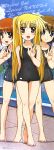  :d absurdres arm_behind_back bangs barefoot black_school_swimsuit blonde_hair blue_eyes blush body_blush brown_hair building chainlink_fence clothed_navel cloud crossed_legs_(standing) double_vertical_stripe fate_testarossa feet fence flat_chest hair_between_eyes hashimoto_takayoshi highres huge_filesize incredibly_absurdres legs long_hair long_image lyrical_nanoha mahou_shoujo_lyrical_nanoha mahou_shoujo_lyrical_nanoha_a&#039;s mahou_shoujo_lyrical_nanoha_a's mahou_shoujo_lyrical_nanoha_the_movie_2nd_a&#039;s mahou_shoujo_lyrical_nanoha_the_movie_2nd_a's megami multiple_girls official_art one-piece_swimsuit open_mouth orange_hair outdoors parted_bangs pool poolside red_eyes scan school_simsuit school_swimsuit short_hair sky smile stick_poster swimsuit takamachi_nanoha tall_image tile_floor tiles tiptoes tree twintails v very_long_hair water yagami_hayate 