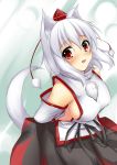  animal_ears arms_behind_back bare_shoulders blush breasts bust detached_sleeves hat highres hoshizuki_(seigetsu) inubashiri_momiji large_breasts looking_at_viewer no_bra red_eyes short_hair sideboob silver_hair solo tail tokin_hat touhou wolf_ears wolf_tail 