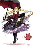  blonde_hair bow gii heel-less_shoes lolita_fashion minazuki_randoseru nago rachel_alucard red_eyes twintails umbrella 