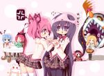  @_@ akemi_homura anger_vein beret black_hair blonde_hair blue_hair bow charlotte_(madoka_magica) cup dragonbead drill_hair fang hair_bow hair_ornament hair_ribbon hairclip hand_holding hat heart holding_hands homu kaname_madoka kyubey long_hair magical_girl mahou_shoujo_madoka_magica mami_mogu_mogu miki_sayaka multiple_girls no_panties object_on_head panties panties_on_head pantyhose pink_hair plaid plaid_skirt pocky ponytail red_hair redhead ribbon sakura_kyouko school_uniform short_hair sitting skirt smile spoilers spoken_anger_vein table tea thigh-highs thighhighs tomoe_mami twin_drills twintails underwear white_legwear 