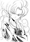  agahari breasts cleavage detached_sleeves dragon_ball dragon_ball_z dragonball_z drawn earrings jewelry long_hair looking_at_viewer monochrome necklace sketch smile solo zangya 