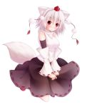  animal_ears bare_shoulders blush breasts detached_sleeves hat highres inubashiri_momiji nicoby red_eyes short_hair simple_background skirt solo tail tokin_hat touhou white_hair wide_sleeves wolf_ears wolf_tail 