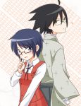  black_hair blue_eyes blue_hair company_connection crossover glasses hidamari_sketch itoshiki_nozomu japanese_clothes kimono minu sae sayonara_zetsubou_sensei school_uniform seiyuu_connection shaft shintani_ryouko short_hair smile 