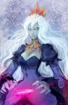  breasts brooch cleavage crown crystal genderswap grey_skin ice_king ice_queen jewelry kazeco white_hair 