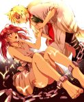  1girl ali_baba_saluja barefoot blonde_hair broken_chains caballo chain chains error feet highres magi_the_labyrinth_of_magic morgiana open_mouth red_eyes red_hair redhead short_hair side_ponytail smile tears wink yellow_eyes 