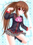 brown_hair highres little_busters!! long_hair natsume_rin ponytail red_eyes school_uniform shocchan_(sanymph) 