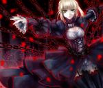  blonde_hair chain chains cleavage_cutout dress fate/stay_night fate_(series) frills garter_straps hai_yoru saber saber_alter solo thigh-highs thighhighs yellow_eyes 