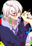  absurdres glasses highres holding_hand necktie open_mouth original paint paintbrush red_eyes short_hair white_hair 