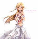  asuna_(sao) asuna_(sao-alo) brown_eyes brown_hair dc5 dress ear_covers long_hair navel pointy_ears ribbon sword_art_online titania_(sao) 