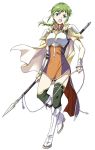  agahari armor boots braid cape fire_emblem fire_emblem:_seima_no_kouseki green_eyes green_hair open_mouth polearm shoulder_pads spear thigh-highs thighhighs vanessa_(fire_emblem) weapon 