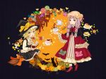  blonde_hair bow braid broom cake candy chocolate crescent cup dress elaborate_frame food frame hat hat_bow heart high_heels jack-o&#039;-lantern kirisame_marisa long_hair muffin multiple_girls open_mouth patchouli_knowledge pumpkin purple_eyes purple_hair ribbon shoes single_braid takanashi_minato teacup teapot touhou vertical-striped_legwear vertical_stripes violet_eyes witch_hat yellow_eyes 