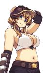  bare_shoulders baseball_cap blonde_hair blue_eyes breasts choker cleavage elbow_gloves gloves hat horns large_breasts midriff navel payot plump ragnarok_online short_hair sideboob simple_background smile solo white_background whitesmith xration 