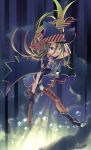  argyle argyle_legwear blonde_hair boots broom hat lily_(vocaloid) long_hair looking_at_viewer mismatched_legwear orange_legwear purple_legwear skirt smile solo ulogbe vocaloid witch_hat 