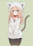 1girl akky_(akimi1127) alternate_costume animal_costume bismarck_(kantai_collection) blonde_hair blue_eyes cat cat_costume collarbone cowboy_shot hands_in_pockets highres kantai_collection looking_at_viewer simple_background sketch 