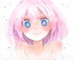  blue_eyes nanashina nude original pink_hair smile solo star star-shaped_pupils symbol-shaped_pupils 