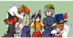  blue_dress bow braid casual company_connection crossover dress flower gake_no_ue_no_ponyo green_background hat hat_bow hat_flower howl_no_ugoku_shiro kiki majo_no_takkyuubin mirror multiple_girls ponyo ponytail sheeta short_hair sleeves_rolled_up sophie studio_ghibli suguru_(tobiume) sun_hat tenkuu_no_shiro_laputa top_hat twin_braids ursula_(majo_no_takkyuubin) victorian witch_hat 