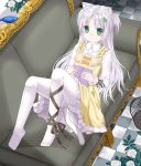 animal_ears cat_ears cat_tail copyright_request green_eyes ikeda_yuuki long_hair pantyhose solo tail white_hair 
