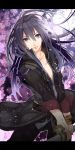  belt black_eyes black_hair bracelet coat duplicate jewelry letterboxed long_hair male pants purple_background solo sword takumi_(scya) tales_of_(series) tales_of_vesperia weapon yuri_lowell 