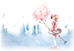  bow bow_(weapon) bubble_skirt choker destruction dress flower frills hair_ribbon kaname_madoka magical_girl mahou_shoujo_madoka_magica pink_eyes pink_hair ribbon rose short_twintails solo takemaru08 twintails weapon 