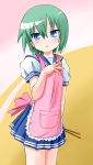  1girl apron blue_eyes chopsticks green_hair iwasaki_minami lucky_star rokushaku_neko school_uniform serafuku short_hair 