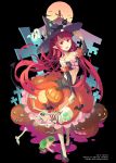  2012 :d artist_name bare_shoulders bat blush bone cat detached_sleeves dress fishnets frog full_moon ghost halloween hat holding jack-o&#039;-lantern jack-o'-lantern long_hair looking_at_viewer moon open_mouth original red_eyes red_hair redhead skeleton smile solo vofan witch_hat wolf 