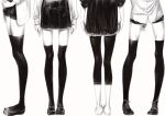  ankles arms_behind_back black_legwear copyright_request dress from_behind head_out_of_frame leggings legs loafers monochrome multiple_girls pumps sawasawa shirt shoes short_shorts shorts simple_background skirt standing thigh-highs thighhighs white_background zettai_ryouiki 