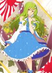  blush bow breasts detached_sleeves flag frog_hair_ornament gohei green_hair hair_bow hair_ornament hair_tubes imperial_japanese_army japan japanese_flag kochiya_sanae long_hair onbashira rising_sun skirt smile snake solo touhou troyd yellow_eyes 