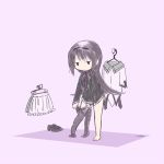  akemi_homura ankaris argyle argyle_legwear black_hair clothes_hanger dressing hairband long_hair magical_girl mahou_shoujo_madoka_magica pantyhose purple_background skirt solo soul_gem 